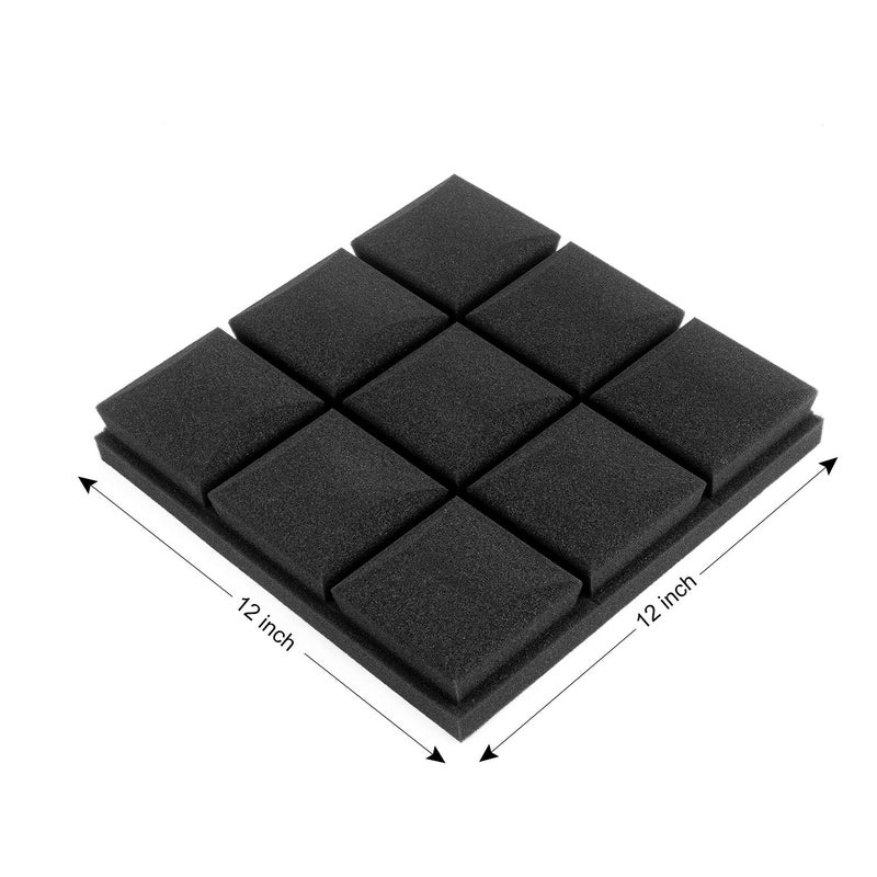 JBER 24 Pack 2" X 12" X 12" Acoustic Foam Panels,Soundproofing Wall Studio foam Panels wedges,Sound Insulation Absorbing Acoustic Treatment,9 Blocks Beveled Mushroom Fireproof Design - Black - Image 3
